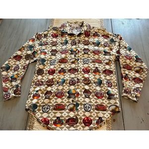 Vtg Gotcha Covered South Western Aztec Jar Pottery Button Up Shirt Women Sz M